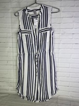 H&amp;M White Blue Striped Button Up Shirt Dress Sleeveless Pockets Womens S... - $24.25
