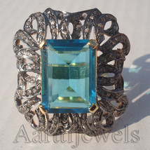 Victorian 2.50ct Rose Cut Diamond Blue Topaz Sparkling Wedding Ring - £632.89 GBP