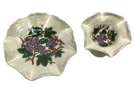 Grapes 2 Pc Candy Dish and Footed Compote Ceramic Luster Set 2 Vtg 1968 - £34.66 GBP