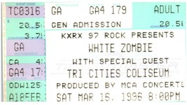 Vtg Weiß Zombie Konzert Ticket Stumpf März 19 1996 Tri Städte Washington - $39.58