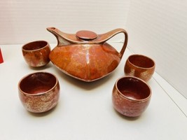 Vintage Japanese Red Wing Lusterware Square  Orange Brown Teapot 4 Cups - £70.04 GBP