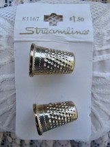 Vintage Gold Tone Thimble Buttons 7/8&quot; New on Card of 2 By Streamline Ta... - $7.50