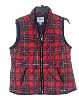 Old Navy Women Vest Full Zip Pockets Buffalo Plaid Quilted Red Black Siz... - $15.83