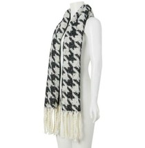 DKNY Oversized Houndstooth Scarf Black Cream 72&quot; x 17&quot; Winter Warm - £21.01 GBP