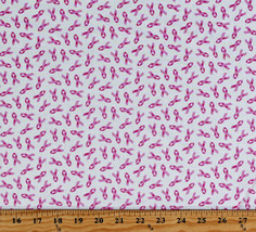 Cotton Pink Ribbons Breast Cancer Awareness White Fabric Print By Yard D777.24 - £23.46 GBP