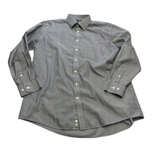 Stafford Dress Shirt Men&#39;s 17 Black White Striped Cotton Fitted Formal B... - $22.24