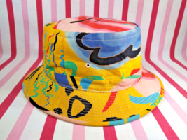 Fantastic Vintage 1970&#39;s Colorful Abstract Art Fabric Bucket Hat • Made in Korea - £54.35 GBP