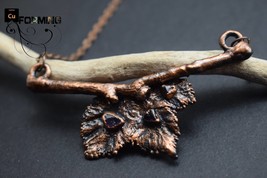 Copper electroformed real hazelnut leaves on twig branch necklace Pendant with A - £51.11 GBP