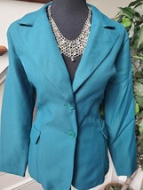 JC Penney Women&#39;s Blue 100% Polyester Button Long Sleeve Vintage Blazer Coat 14 - £24.66 GBP