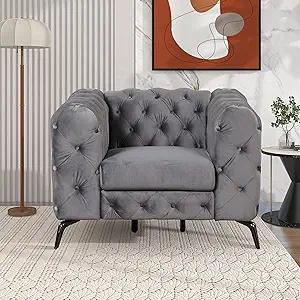 Merax Velvet Upholstered Accent Sofa, Modern Single Couch Chair with But... - $648.99