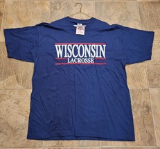 Vintage University Of Wisconsin Lacrosse XXL Blue T-Shirt Single Stitch 80s 90s - £33.09 GBP