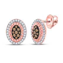 10kt Rose Gold Womens Round Brown Diamond Oval Earrings 3/8 Cttw - £456.59 GBP