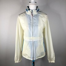 Vintage Woolrich Womens L White Blue Full Zip Raincoat Rain Jacket Vented Hooded - £18.77 GBP