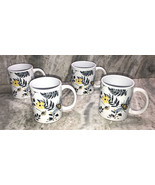Bees &amp; Flowers 4”H x 3 1/2”W Oversized Coffee Mug Cup-Set Of 4-BRAND NEW... - €42,38 EUR