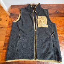 The North Face Fleece Vest Mens Size Large Black Tan Full Zip Pockets Ou... - $33.26