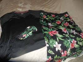 NICE Womens XXL CUDDL DUDS Black Tropical PAJAMAS PJS  PANTS &amp; TOP S/S H... - $28.70