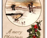 Merry Christmas Winter Landscape Cabin UNP Embossed DB Postcard w Micah Y9 - $2.92