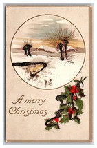 Merry Christmas Winter Landscape Cabin UNP Embossed DB Postcard w Micah Y9 - £2.32 GBP