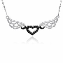1Ct Round Cut Lab-Created Diamond Heart Wing Necklace 14k White Gold Plated - £111.64 GBP