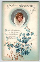 Easter Postcard Ellen Clapsaddle Cherub Angel Blue Flowers Embossed 1913 - £12.16 GBP
