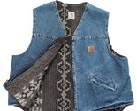Vtg 90s Carhartt Vest Aztec Sherpa Lined Denim Work Jacket USA Coat Jean... - $148.49