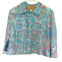 Ruby Red Semi-Sheer Light Colorful Teal Blue Jacket with Pockets Buttons size 14 - $16.83