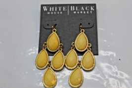 White House Black Market French Wire Earrings Gold Tone W Yellow Gemstones - £14.18 GBP