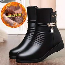 Leather Women Boots Winter Thick Wool Lined Genuine Leather Women Snow Boots Lar - $45.73