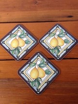 Vintage Set of 3 Mikasa Pear Fruit Cork-backed Square Drink Cocktail Coa... - £10.21 GBP