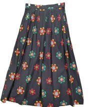 vtg Cambridge Dry Goods Multicolor Snowflake Pleated Black Skirt Sz 6 Ho... - £18.29 GBP