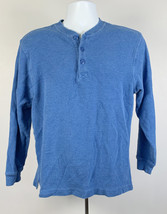 LL Bean Waffle Henley Shirt Mens Medium Blue 100% Cotton - £20.57 GBP