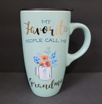 My Favorite People Call Me Grandma 18 oz. Mint Green Ceramic Travel Mug with Lid - £11.39 GBP