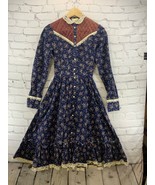 Gunne Sax Dress Vintage 70’s Prairie Girl Floral Print Lace High Collar ... - £311.61 GBP