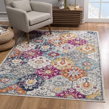 4' X 6' Blue and Ivory Floral Area Rug - $2,092.78 MXN