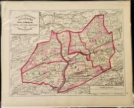 1876 Antique Columbia Union Snyder Montour Northumberland Map From Atlas Of Pa - £33.08 GBP