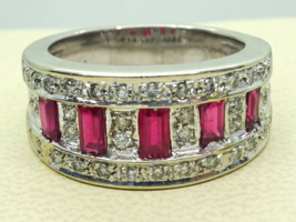 Natural Ruby &amp; Diamond Accent Band Ring 14k White Gold Size 8.75 - £1,118.09 GBP