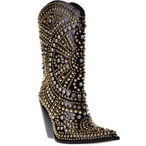 Women Luxury Colorful Crystal Mid-calf Boots Lady Pointed Toe Rhinestone Decor B - £210.50 GBP
