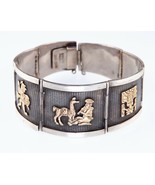 Gorgeous Antiqued Sterling Silver and 18k Gold Peruvian Bracelet - $332.64