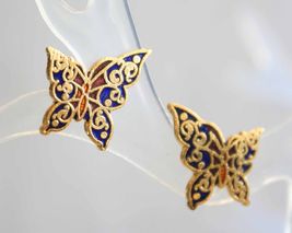 Petite Baroque  Blue Cloisonne Enamel Butterfly Pierced Earrings  - £10.24 GBP