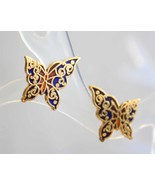 Petite Baroque  Blue Cloisonne Enamel Butterfly Pierced Earrings  - $12.95