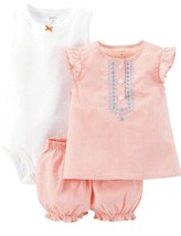 Carters Baby Girls 3-Piece Striped Romper Set Size 6 Months Salmon Purple White - £5.17 GBP