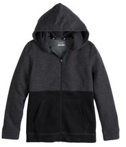 Boys Jacket Fleece Tek Gear Black Gray Full Zip Up Hooded Husky-size S - £19.61 GBP