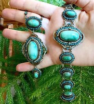 2p Set Big Cabs Austro Hungarian Turquoise Seeds Silver Gold Necklace Bracelet - £3,138.65 GBP