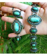 2p SET BIG Cabs AUSTRO HUNGARIAN turquoise seeds SILVER GOLD necklace br... - $75,837.38 MXN
