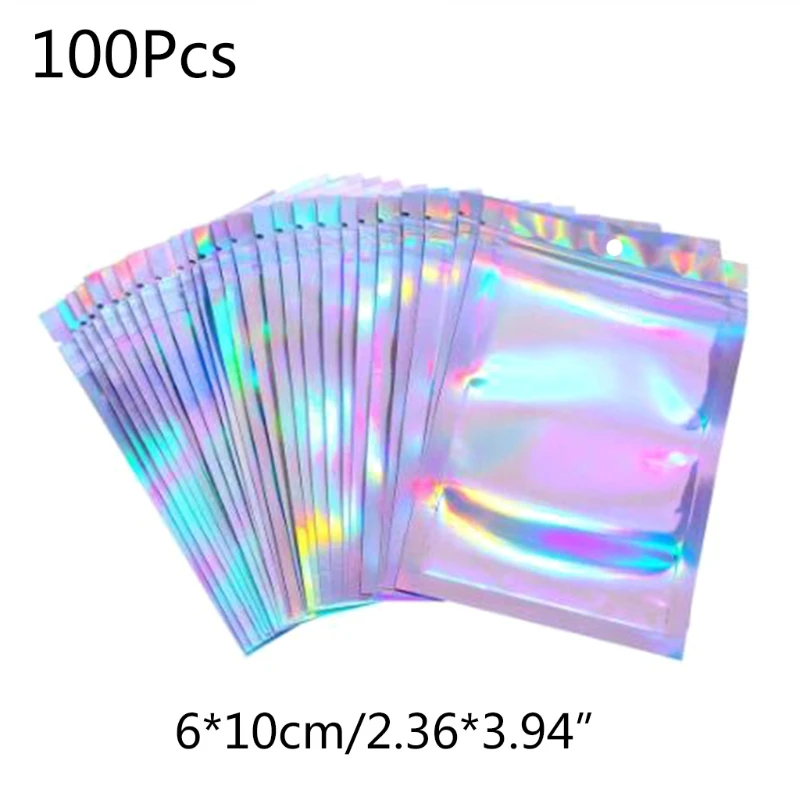 100pcs Translucent Zip Lock Bags Holographic Storage Bag Xmas Gift Packaging So  - £121.32 GBP