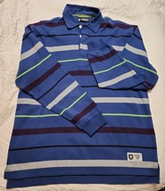 Men&#39;s Varsity Blue Striped Purple Gray Green Long Sleeve Shirt 100 % Cotton - $12.55