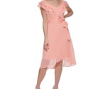 DKNY Womens Pink Chiffon Ruffled Wedding Fit &amp; Flare Dress Size 6 Lined - £33.62 GBP