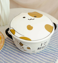 Pack Of 2 Calico Maneki Neko Lucky Cat Porcelain Kids Food Bowls W/ Lid 25Oz - £24.26 GBP