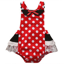 NEW Minnie Mouse Baby Girls Red Polka Dot Ruffle Lace Romper Sunsuit Jumpsuit - £8.33 GBP