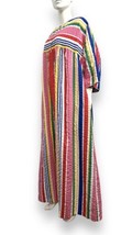Vintage 70s Miss Elaine Rainbow House Coat Robe Dress Sz Large Pink Red Blue - £56.34 GBP